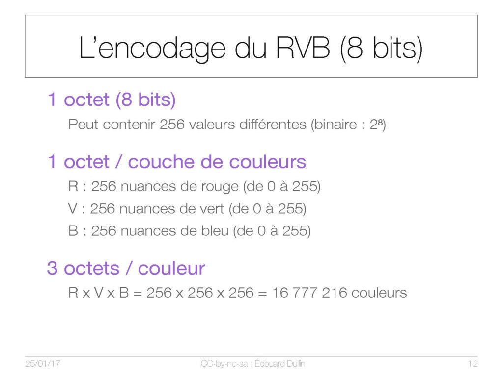 L'encodage du RVB (8bits)