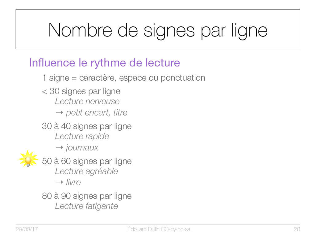 Nombre de signes par ligne