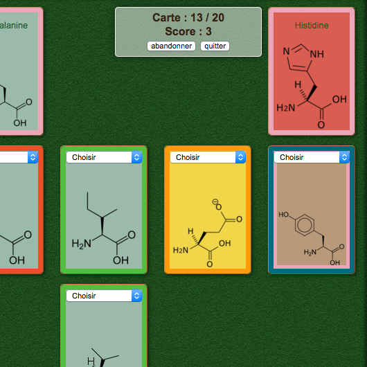 Jeux de carte pour apprendre les acides aminés